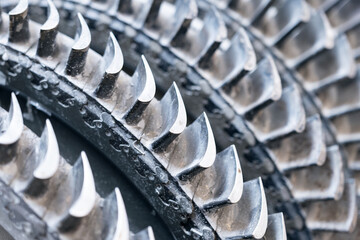 Abstract background of Rotor turbine with several Turbine blades. Selective focus