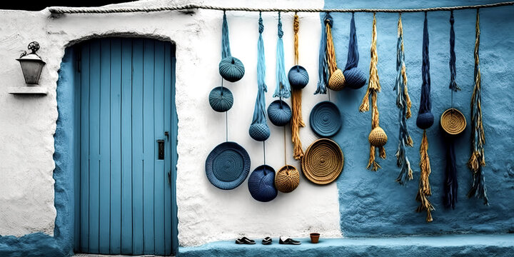 A peaceful, serene setting of a room with a hanging wall of Paros art is revealed - generative ai.