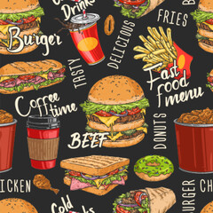 Fast food colorful seamless pattern