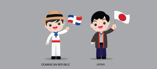 Obraz na płótnie Canvas People in national dress.Dominican Republic,Japan,Set of pairs dressed in traditional costume. National clothes. Vector illustration.