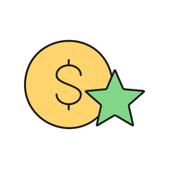 Coin with star, star rating, feedback color lineal icon. Finance, payment, invest finance symbol design.
