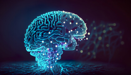Artificial intelligence, electric brain, AI technology brain background, Generative AI