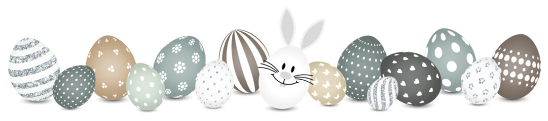 Wei&szlig;es Hasenei & Ostereier Muster Banner Naturfarben/Silber