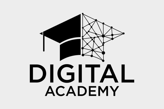 Artificial Intelligence Technology with Graduation Hat Cap Education School Student Logo Design Inspiration