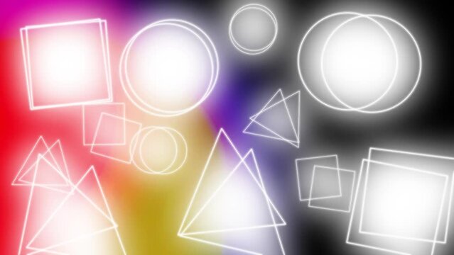 Neon Colorful Geometric Shapes Animation. Abstract Geometric Background with Circles, Triangles and Squares. 4K