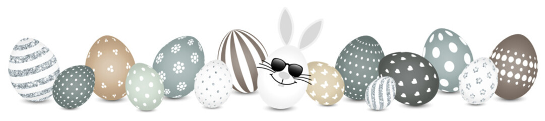 Weißes Hasenei Sonnenbrille & Ostereier Muster Banner Naturfarben/Silber
