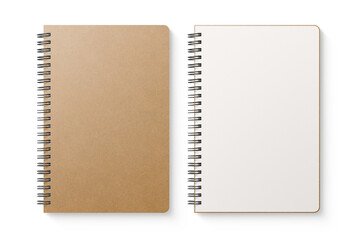 Spiral bound notebook mockup template with Kraft Paper cover isolated on a transparent background, PNG. High resolution.