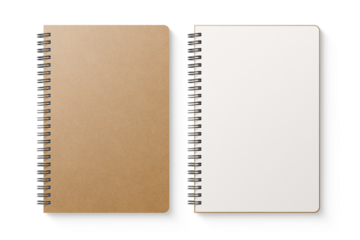 Spiral bound notebook mockup template with Kraft Paper cover isolated on a transparent background, PNG. High resolution.