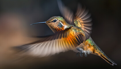 Fototapeta premium Hummingbird in flight, Generative AI