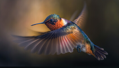 Fototapeta premium Hummingbird in flight, Generative AI
