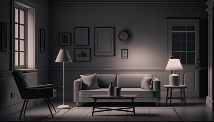 Fototapeta na wymiar Living room interior background, created with Generative AI technology.
