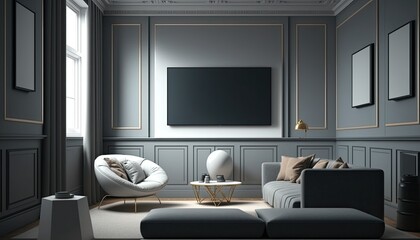 Living room interior background, created with Generative AI technology.