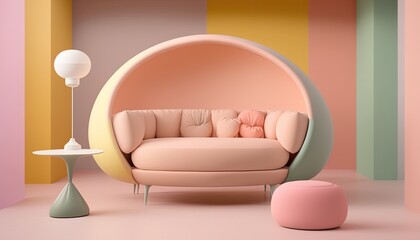 Pastel colors living room interior background, created with Generative AI technology.