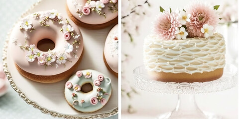 A Delicate display of pink iced doughnuts, freshly baked treats captivating the eye - generative ai.