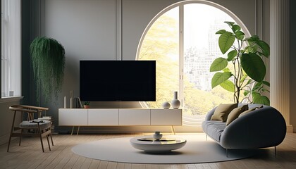 Living room interior background, created with Generative AI technology.