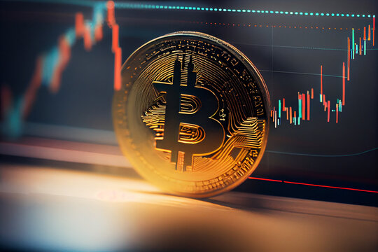 Bitcoin crypto currency on digital graphic background, conceptual, generative ai