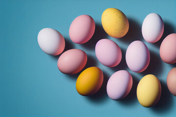 A bunch of colorful easter eggs on a purple background  Generative ai