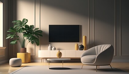 Living room interior background, created with Generative AI technology.
