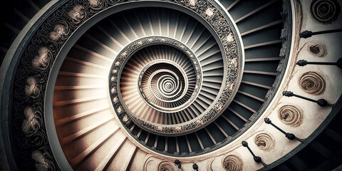 Fototapeta premium A Staircase of classic architecture is elegantly framed in a collage, creating a timeless vintage feel - generative ai.
