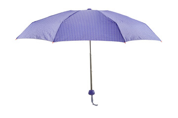 Open purple umbrella isolated on white background