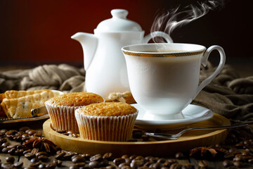 Espresso coffee with coffee beans on old background.