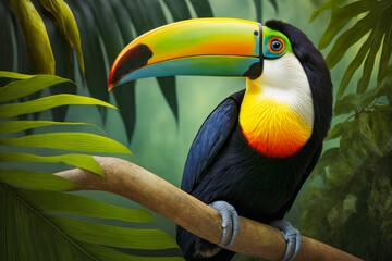 Toco toucan bird in tropical forest.