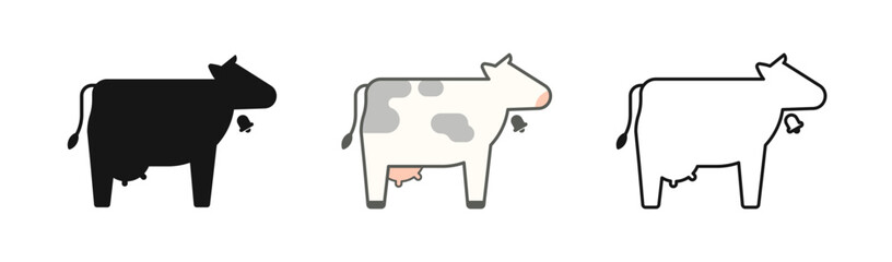 Dairy cow vector set. Cow profile, dairy cattle icon