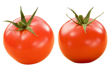 Dois tomates vermelhos maduros isolados em fundo branco