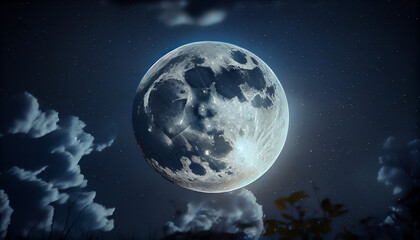 Night_Sky_with_full_moon_realistic concept Ai generated image