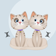 illustration of cat in the zodiac sign of twins