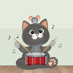illustration of cat playing the drum