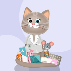 funny illustration of pharmacist cat