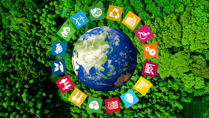 SDGsイメージ　サステナブルな社会　地球環境とテクノロジー - obrazy, fototapety, plakaty