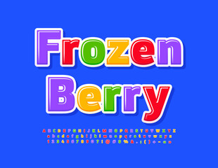 Vector colorful Emblem Frozen Berry. Bright Glossy Font. modern Alphabet Letters and Numbers