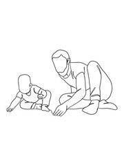 Continuous one line drawing of father with baby.