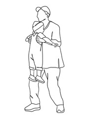 Continuous one line drawing of father with baby.