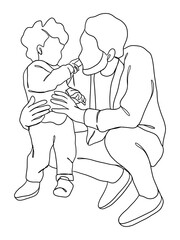 Continuous one line drawing of father with baby.