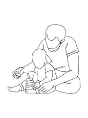 Continuous one line drawing of father with baby.