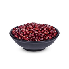 Red bean seeds in a black cup isolated on white background
