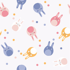 Cute round bunny pattern. Seamless pattern. Vector illustration. Pastel soft colors. Playfull and sweet. Pastel confetti.
