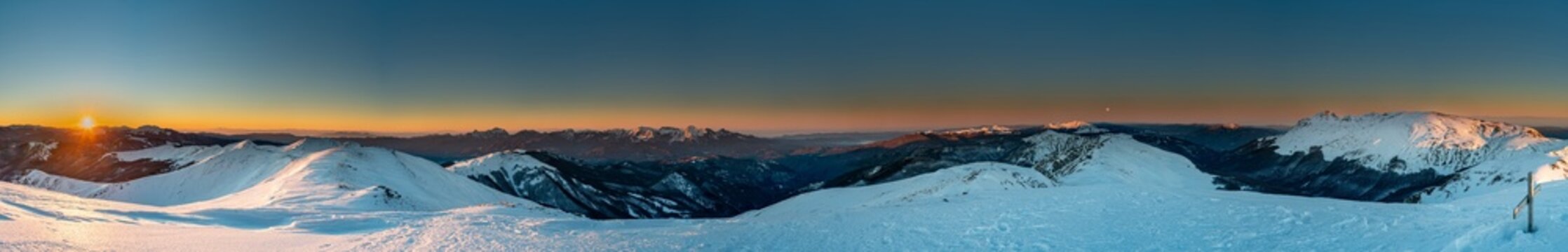 panorama at sunsire over moutains of Appennino, Italy	