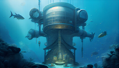 Obraz na płótnie Canvas An Underwater Research Station Generative AI