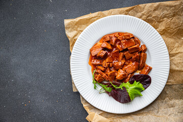 squid tomato sauce aperitif food seafood salad fresh meal food snack on the table copy space food background rustic top view