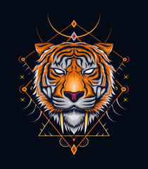 Saber tooth tiger head mascot vector logo template