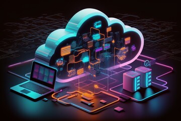 Revolutionizing Business Operations with Cloud Computing Technology: A Digital Illustration, Generative AI.
