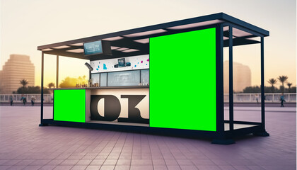 Generative AI illustration of a marketing billboard in street bar, mockup with chroma key