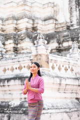 Fototapeta na wymiar Female, asia dress, traditional thai dress in Ayutthaya 