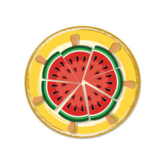Сolorful dish with pieces of watermelon on a stick. Vector illustration on white background.