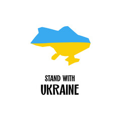 Stand with Ukraine a map of Ukraine in the national color blue and yellow in cut style isolated