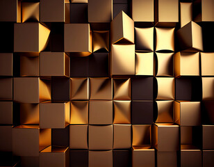 Golden square blocks wall  , textured illustration background